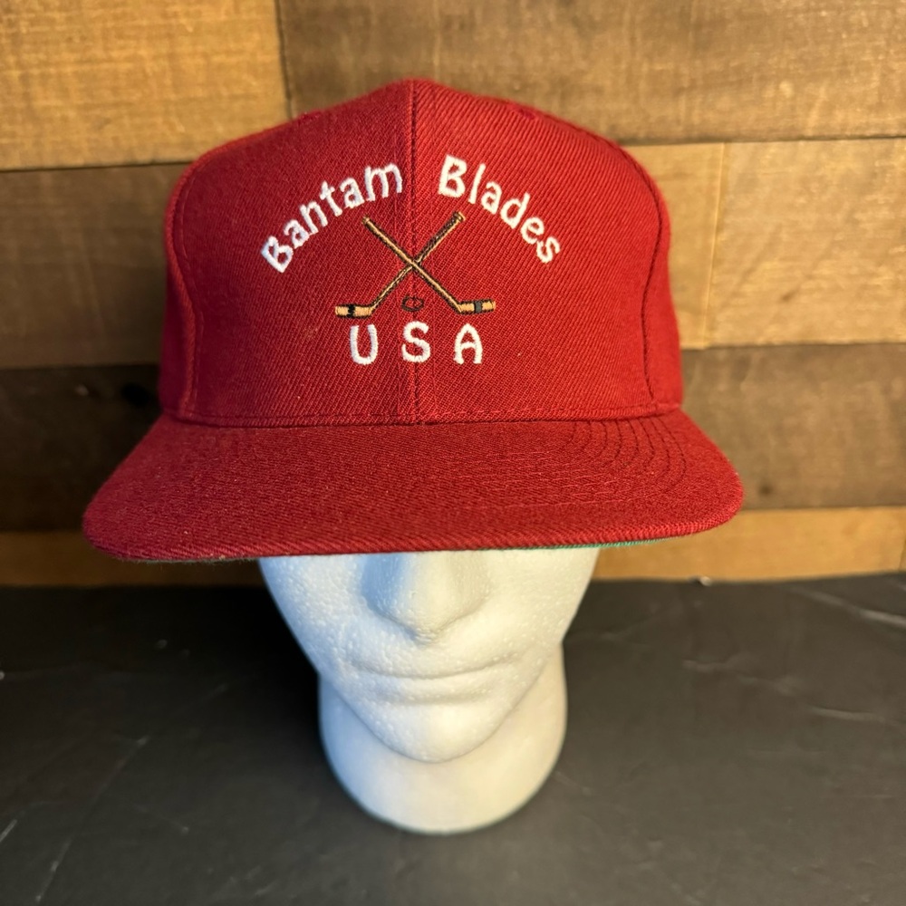 Vintage Bantam Blades USA  Hockey Red Trucker Style Hat Flat Bill Otto Cap‎
